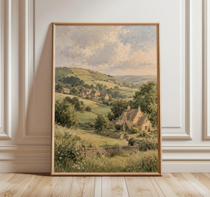 English Cotswolds Landscape – Rustic Countryside Canvas Wall Art