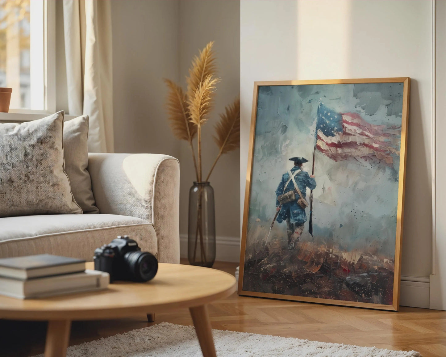 Revolutionary War Soldier Print, Impressionist American Flag Art, Blue Red Decor
